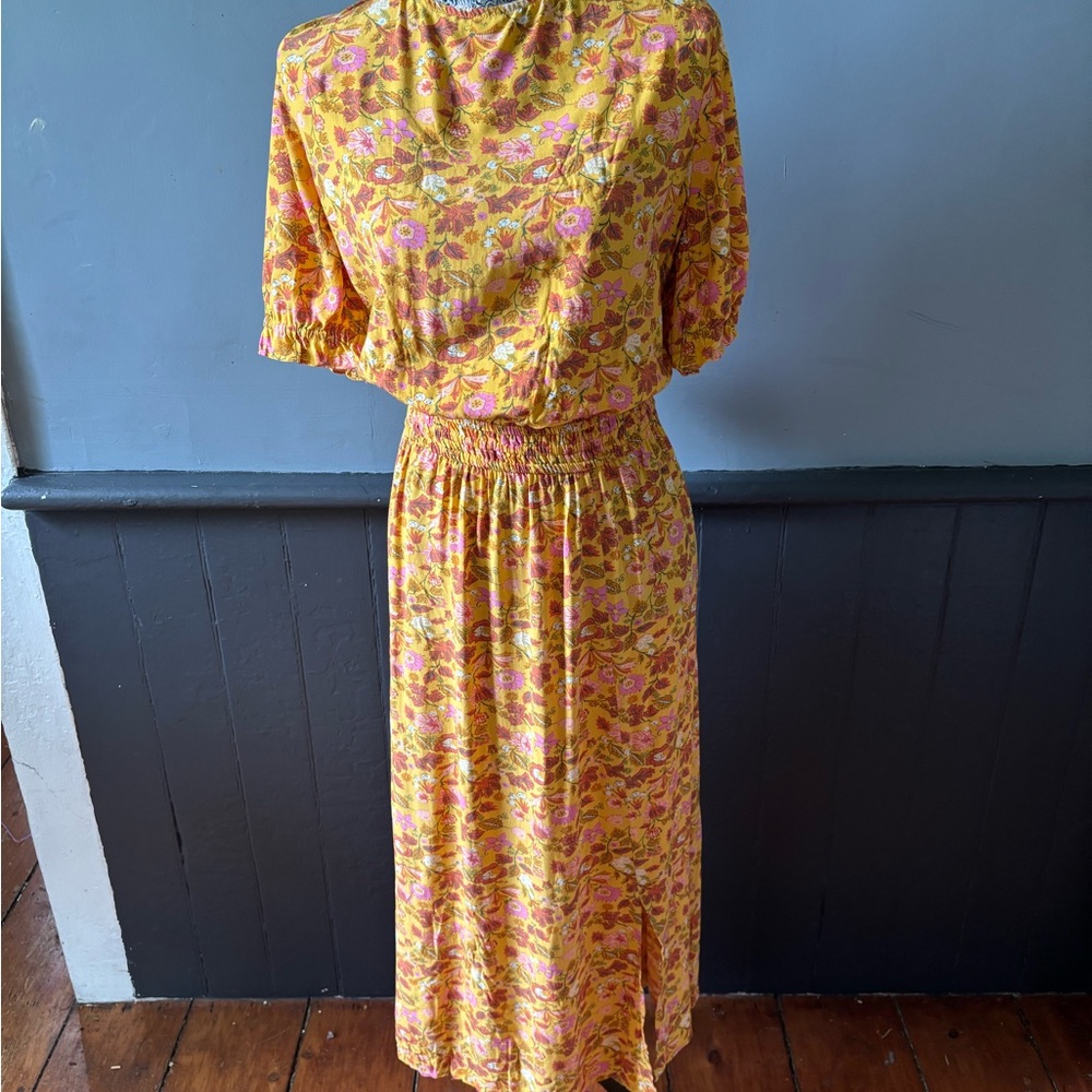 LOFT Yellow and Pink Long Floral Dress With Back Detail XXL